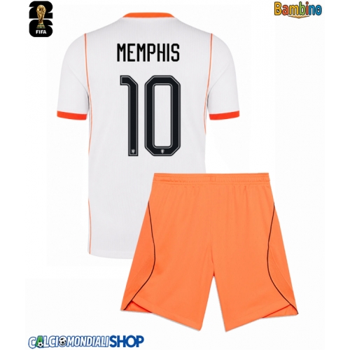 Maglie da calcio Paesi Bassi Memphis Depay #10 Seconda Maglia Bambino Mondiali 2026  Manica Corta + Pantaloni corti)